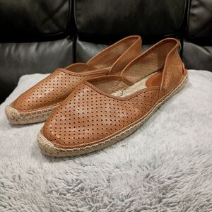 Rag & Bone Georgie Perforated Tan Leather Espadrille Flats Sz 9